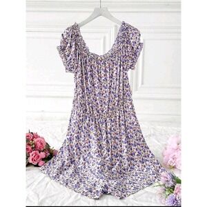 Women's Festival Off Shoulder Floral Romper Sz 2XL Plus Hippie Boho Beach Travel